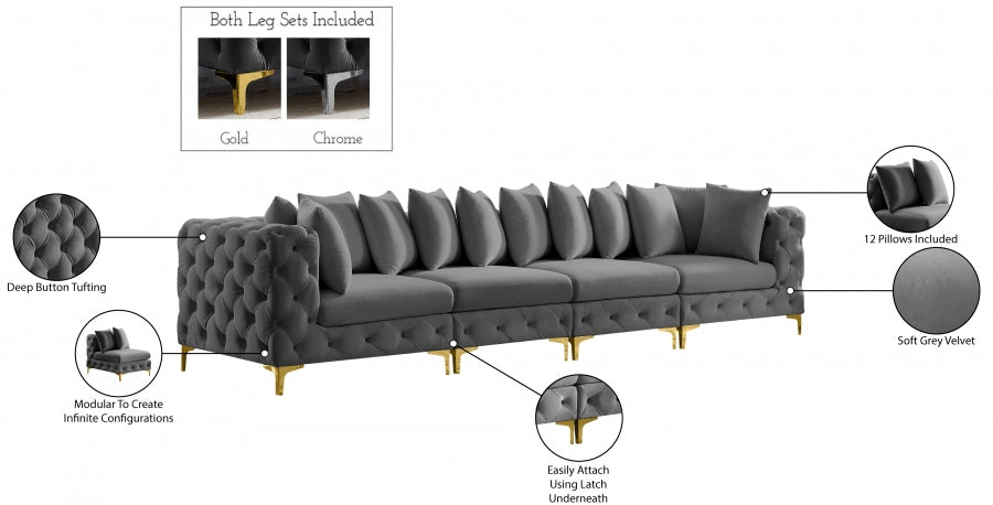 Tremblay Grey 138" Velvet Modular Sofa - 686Grey-S138 - Vega Furniture