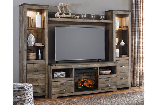 Trinell Brown 4-Piece Entertainment Center with Electric Fireplace - SET | W100-101 | W446-24(2) | W446-27 | W446-68 - Vega Furniture