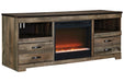 Trinell Brown 63" TV Stand with Electric Fireplace - SET | W100-02 | W446-68 - Vega Furniture