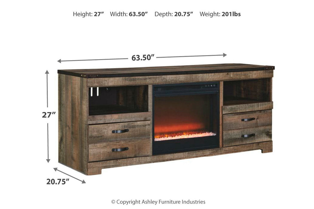 Trinell Brown 63" TV Stand with Electric Fireplace - SET | W100-02 | W446-68 - Vega Furniture