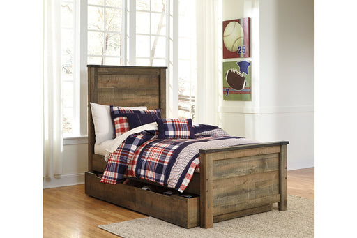 Trinell Brown Twin Panel Bed with 1 Large Storage Drawer - SET | B100-11 | B446-52 | B446-53 | B446-60 | B446-83 - Vega Furniture