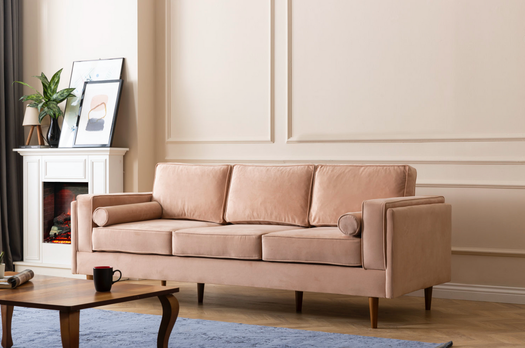 Troya Melon Velvet Sofa With Reversible Cushions - TROYAMELONS-S - Vega Furniture