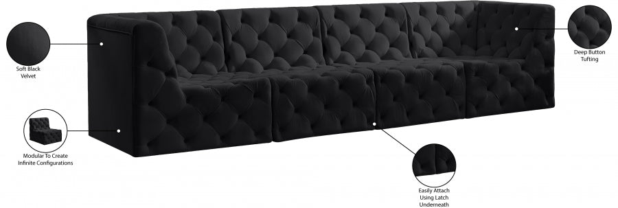 Tuft Black Velvet Modular 128" Sofa - 680Black-S128 - Vega Furniture