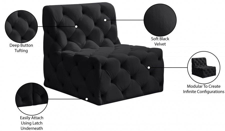 Tuft Black Velvet Modular Armless Chair - 680Black-Armless - Vega Furniture