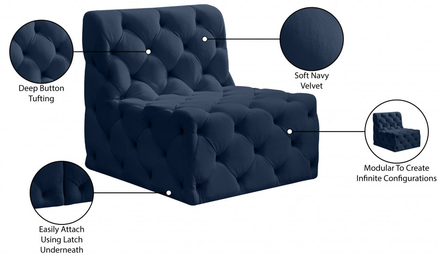 Tuft Blue Velvet Modular Armless Chair - 680Navy-Armless - Vega Furniture