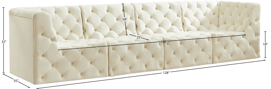 Tuft Cream Velvet Modular 128" Sofa - 680Cream-S128 - Vega Furniture
