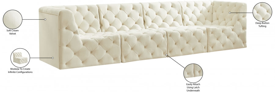 Tuft Cream Velvet Modular 128" Sofa - 680Cream-S128 - Vega Furniture