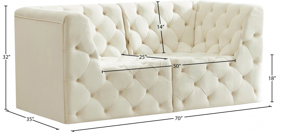 Tuft Cream Velvet Modular 70" Sofa - 680Cream-S70 - Vega Furniture