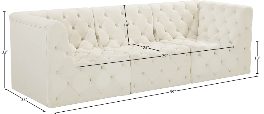 Tuft Cream Velvet Modular 99" Sofa - 680Cream-S99 - Vega Furniture