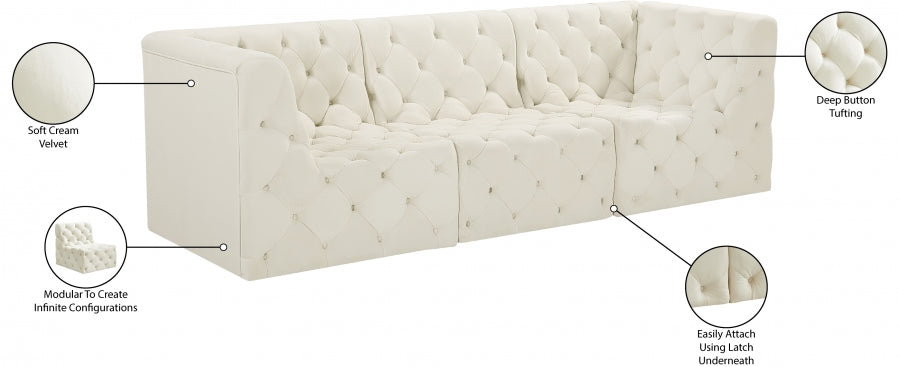 Tuft Cream Velvet Modular 99" Sofa - 680Cream-S99 - Vega Furniture