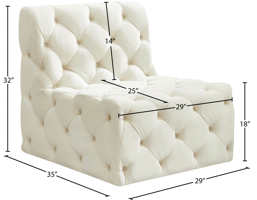 Tuft Cream Velvet Modular Armless Chair - 680Cream-Armless - Vega Furniture