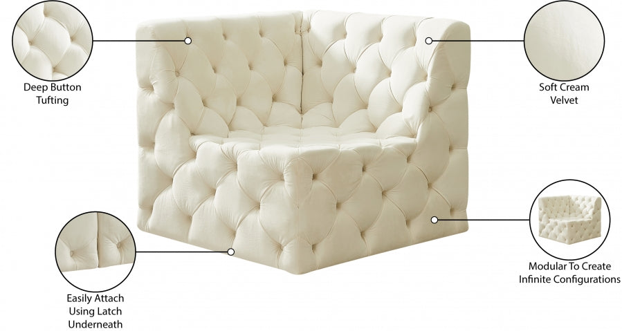 Tuft Cream Velvet Modular Corner Chair - 680Cream-Corner - Vega Furniture