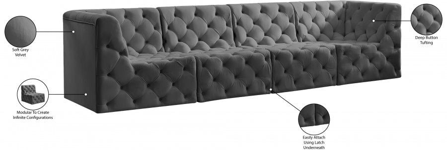 Tuft Grey Velvet Modular 128" Sofa - 680Grey-S128 - Vega Furniture