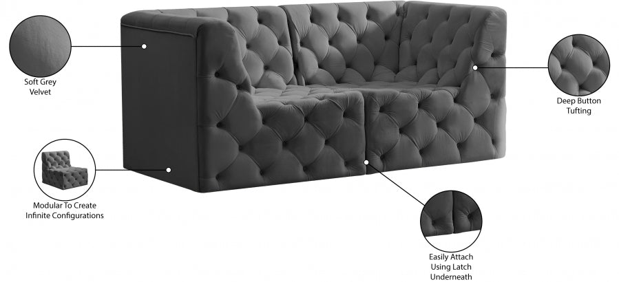 Tuft Grey Velvet Modular 70" Sofa - 680Grey-S70 - Vega Furniture