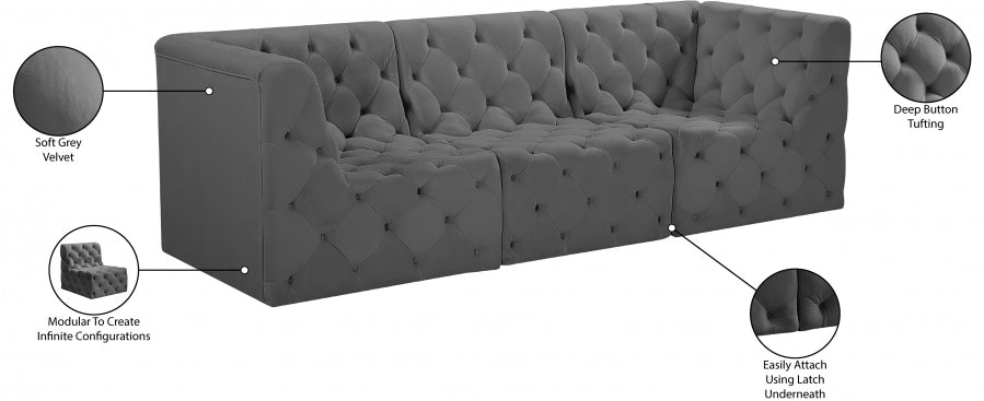 Tuft Grey Velvet Modular 99" Sofa - 680Grey-S99 - Vega Furniture