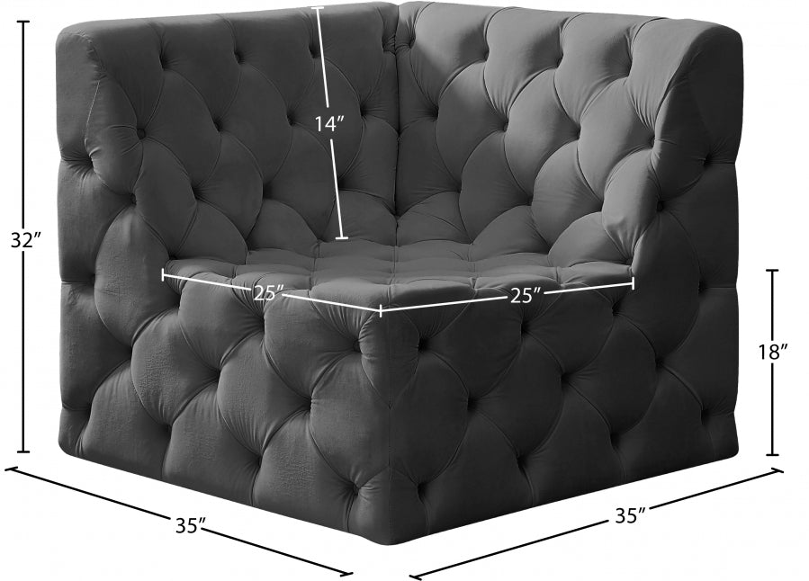 Tuft Grey Velvet Modular Corner Chair - 680Grey-Corner - Vega Furniture
