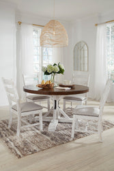 Valebeck Beige/White 5-Piece Round Dining Set - SET | D546-50T | D546-50B | D546-01(2) - Vega Furniture