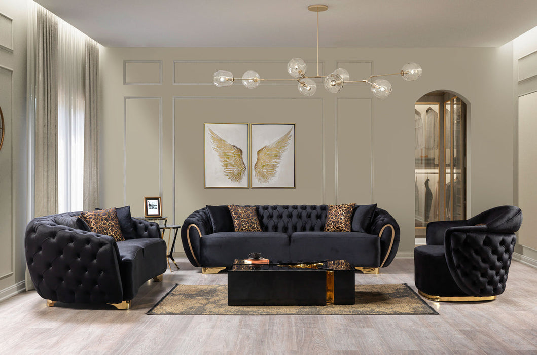 Victoria Black Velvet Living Room Set - VICTORIABLACK-SL - Vega Furniture