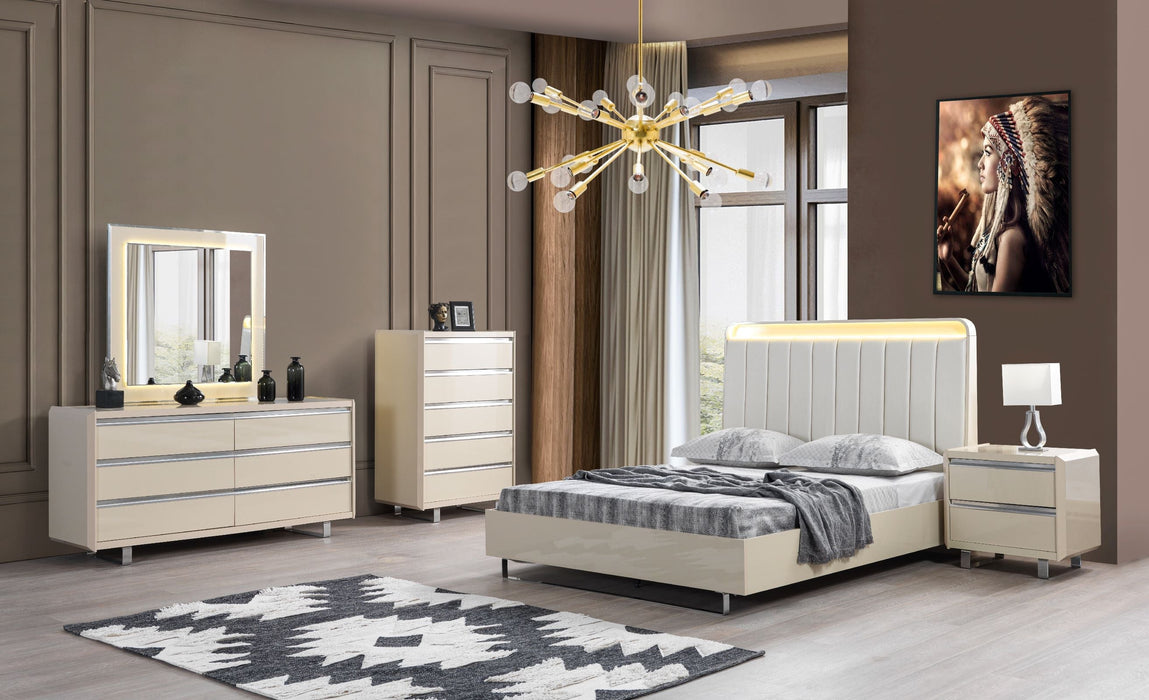 Viola Cream High Gloss Lacquer 4-Piece Queen Bedroom Set - VIOLABEDROOM-4PCQ - Vega Furniture