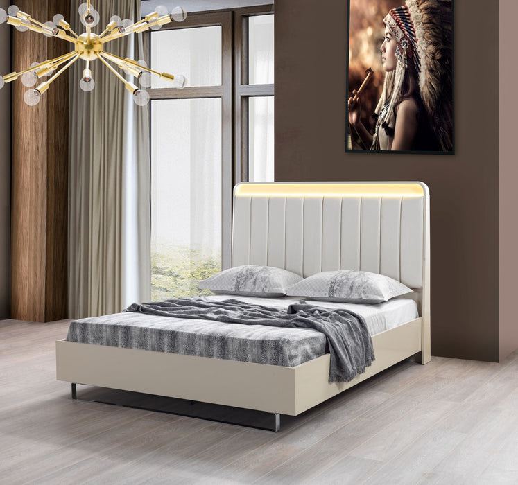 Viola Cream High Gloss Lacquer 4-Piece Queen Bedroom Set - VIOLABEDROOM-4PCQ - Vega Furniture