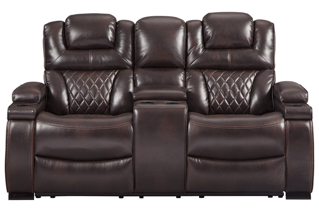 Warnerton Chocolate Power Reclining Loveseat with Console - 7540718 - Vega Furniture