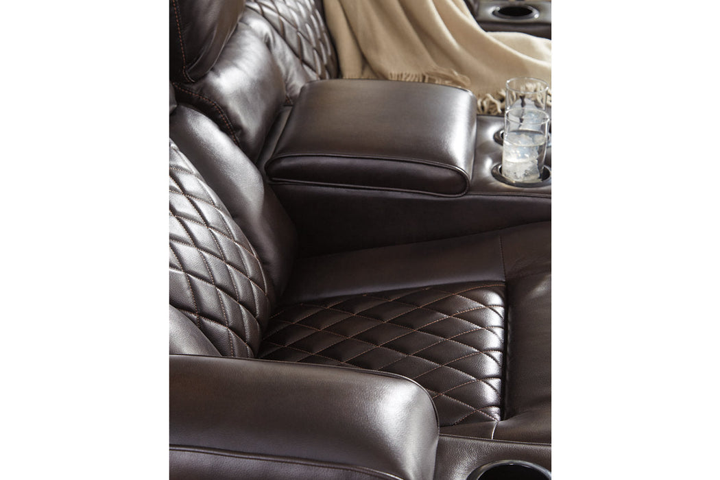 Warnerton Chocolate Power Reclining Loveseat with Console - 7540718 - Vega Furniture