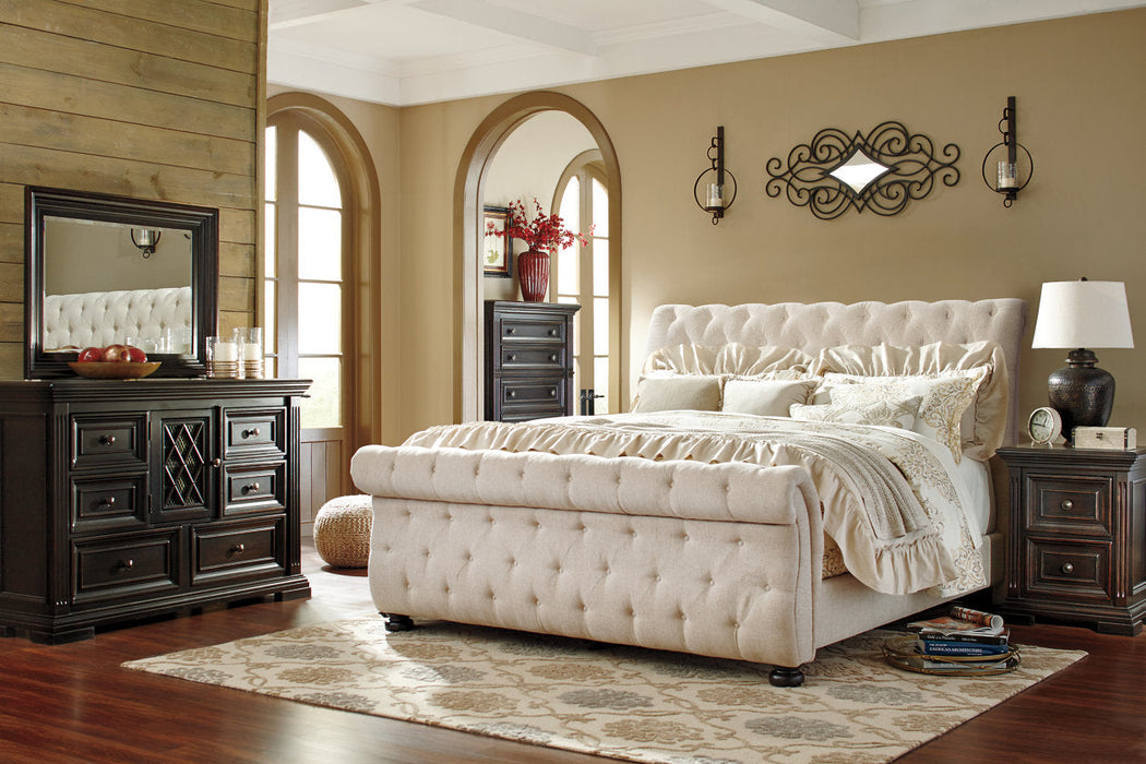 Willenburg Linen Queen Upholstered Sleigh Bed - SET | B643-74 | B643-77 | B643-98 - Vega Furniture