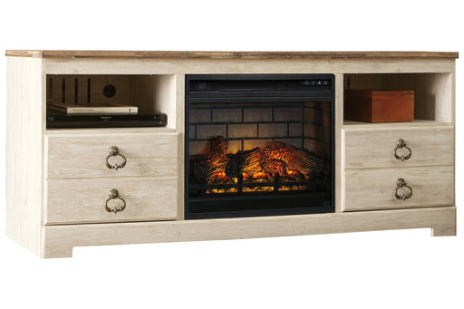 Willowton Whitewash 64" TV Stand with Electric Fireplace - SET | W100-101 | W267-68 - Vega Furniture