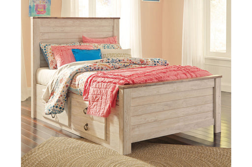Willowton Whitewash Full Panel Bed with 2 Storage Drawers - SET | B100-12 | B267-50 | B267-84 | B267-87 - Vega Furniture