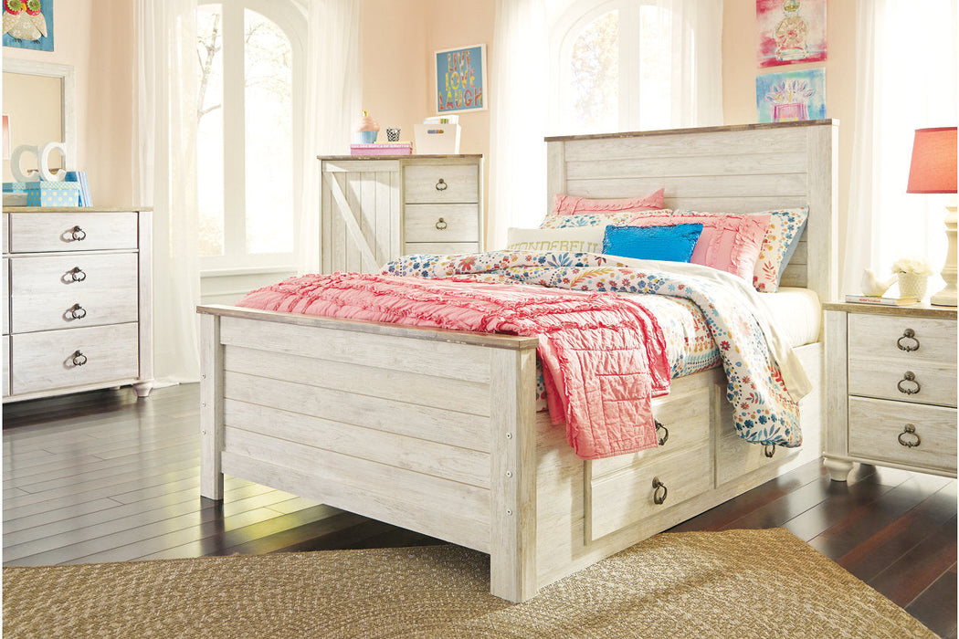 Willowton Whitewash Full Panel Bed with 2 Storage Drawers - SET | B100-12 | B267-50 | B267-84 | B267-87 - Vega Furniture