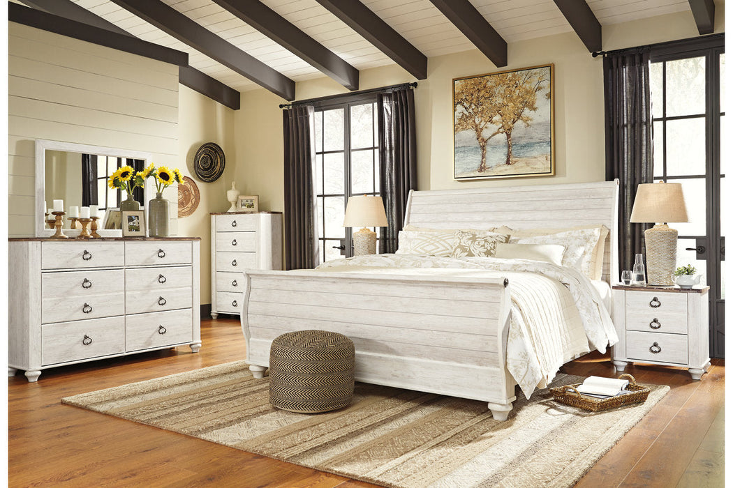 Willowton Whitewash King Sleigh Bed - SET | B267-76 | B267-78 | B267-97 - Vega Furniture