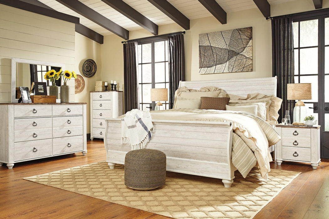 Willowton Whitewash King Sleigh Bed - SET | B267-76 | B267-78 | B267-97 - Vega Furniture