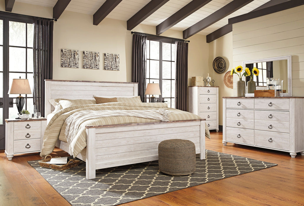 Willowton Whitewash Panel Bedroom Set - SET | B267-54 | B267-57 | B267-98 | B267-92 | B267-46 - Vega Furniture