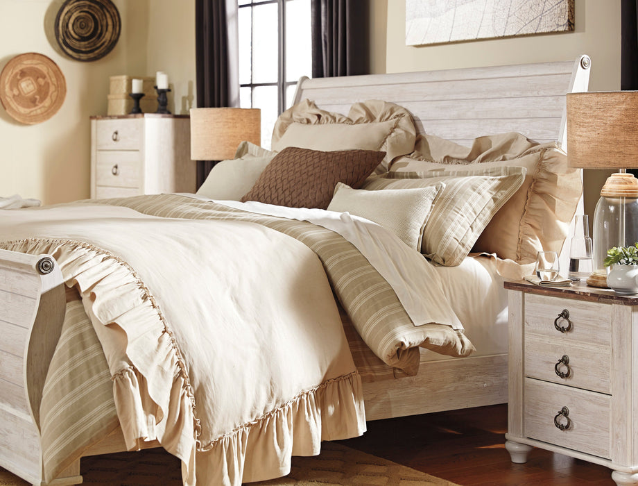 Willowton Whitewash Sleigh Bedroom Set - SET | B267-74 | B267-77 | B267-96 | B267-92 | B267-46 - Vega Furniture