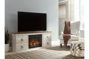 Willowton Whitewash TV Stand with Electric Fireplace - SET | EW0267-268 | W100-101 - Vega Furniture