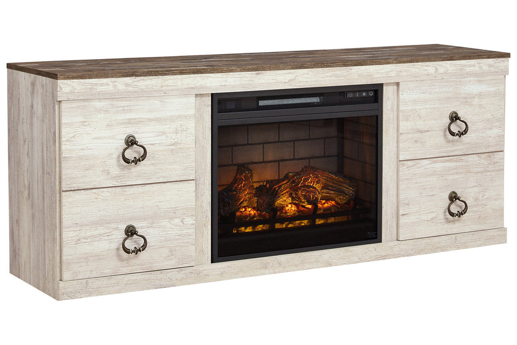 Willowton Whitewash TV Stand with Electric Fireplace - SET | EW0267-268 | W100-101 - Vega Furniture