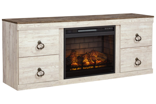 Willowton Whitewash TV Stand with Electric Fireplace - SET | EW0267-268 | W100-101 - Vega Furniture