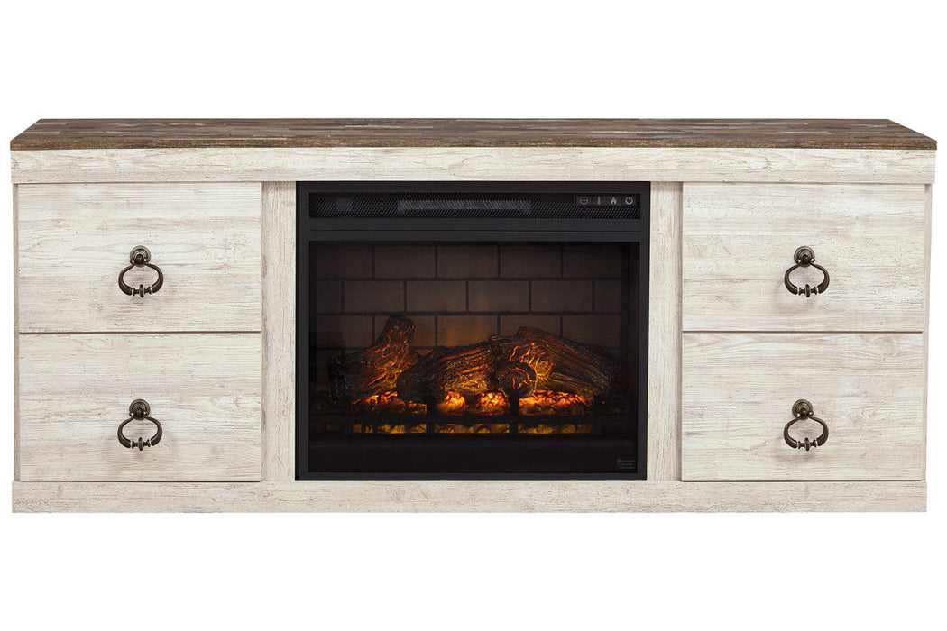 Willowton Whitewash TV Stand with Electric Fireplace - SET | EW0267-268 | W100-101 - Vega Furniture
