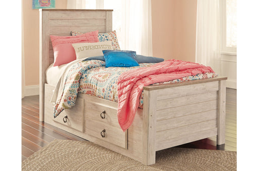 Willowton Whitewash Twin Panel Bed with 2 Storage Drawers - SET | B100-11 | B267-50 | B267-52 | B267-53 - Vega Furniture