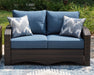 Windglow Blue/Brown Outdoor Loveseat with Cushion - P340-835 - Vega Furniture