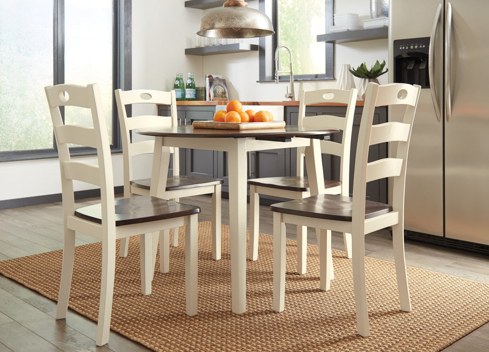 Woodanville Cream/Brown 5-Piece Drop Leaf Dining Set - SET | D335-15 | D335-01(2) - Vega Furniture