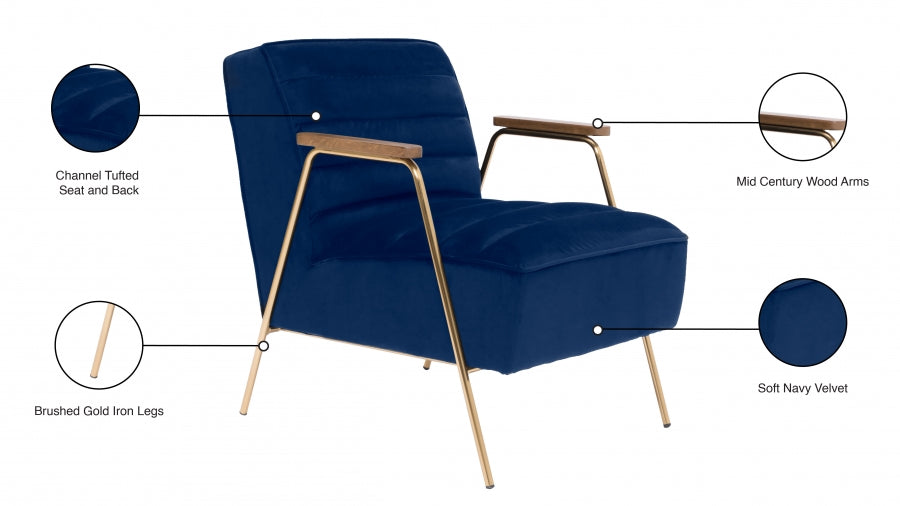 Woodford Blue Velvet Accent Chair - 521Navy - Vega Furniture