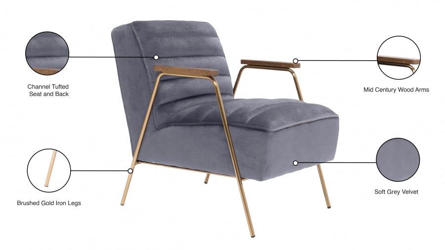 Woodford Grey Velvet Accent Chair - 521Grey - Vega Furniture