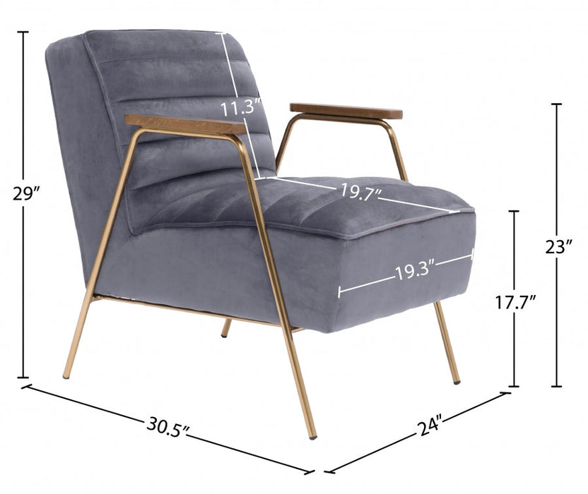 Woodford Grey Velvet Accent Chair - 521Grey - Vega Furniture