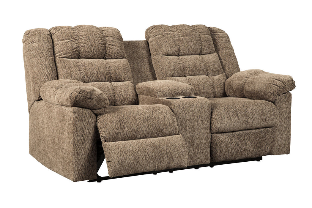 Workhorse Cocoa Reclining Loveseat with Console - 5840194 - Vega Furniture