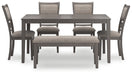 Wrenning Gray Dining Table and 4 Chairs and Bench (Set of 6) - D425-325 - Vega Furniture