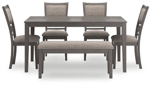 Wrenning Gray Dining Table and 4 Chairs and Bench (Set of 6) - D425-325 - Vega Furniture