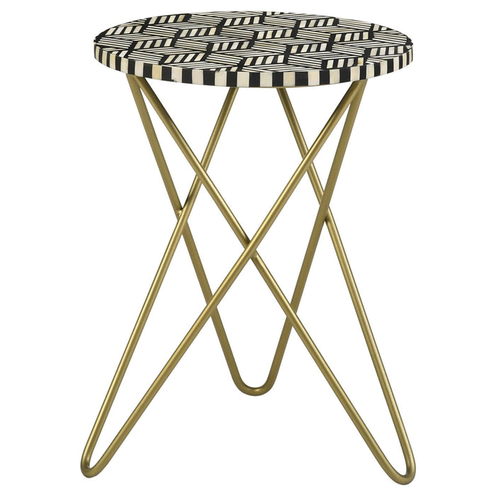 Xenia Black/White Round Accent Table with Hairpin Legs - 935878 - Vega Furniture