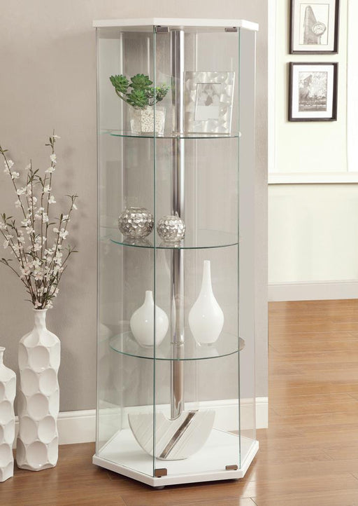 Zahavah White/Clear 4-Shelf Hexagon Shaped Curio Cabinet - 950001 - Vega Furniture