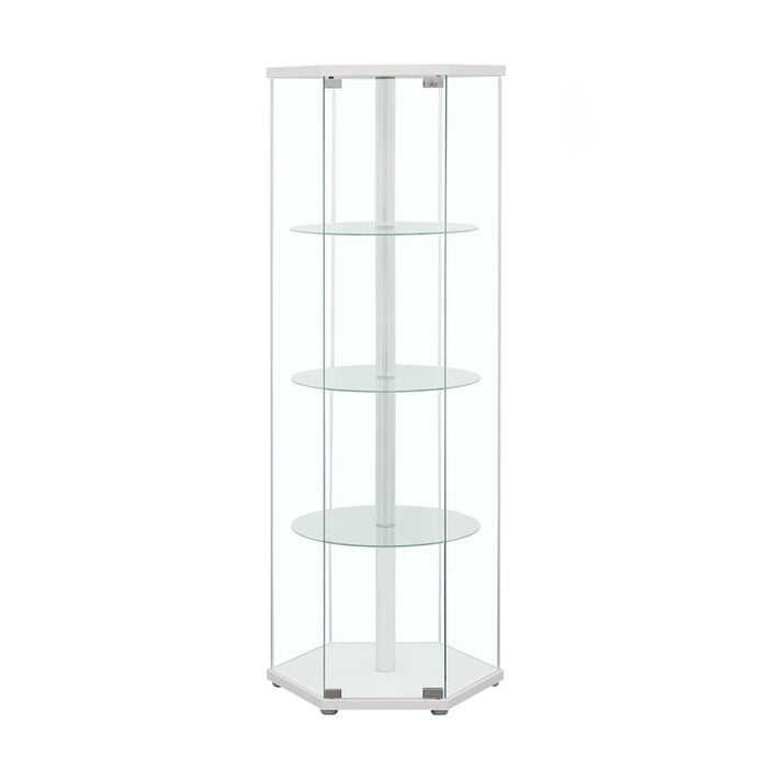 Zahavah White/Clear 4-Shelf Hexagon Shaped Curio Cabinet - 950001 - Vega Furniture